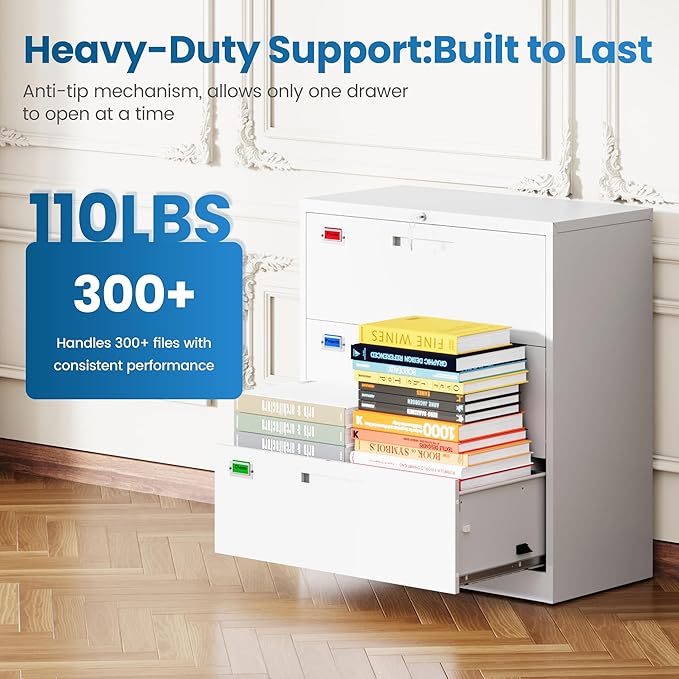 PEUKC 3 Drawer File Cabinet, Lateral Filing Cabinets - Image 8