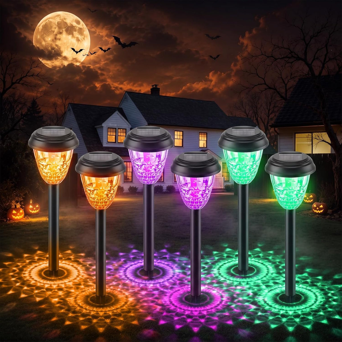 Gerrii 6 Pack Halloween Solar Lights Outdoor, Halloween Decorations Outdoor