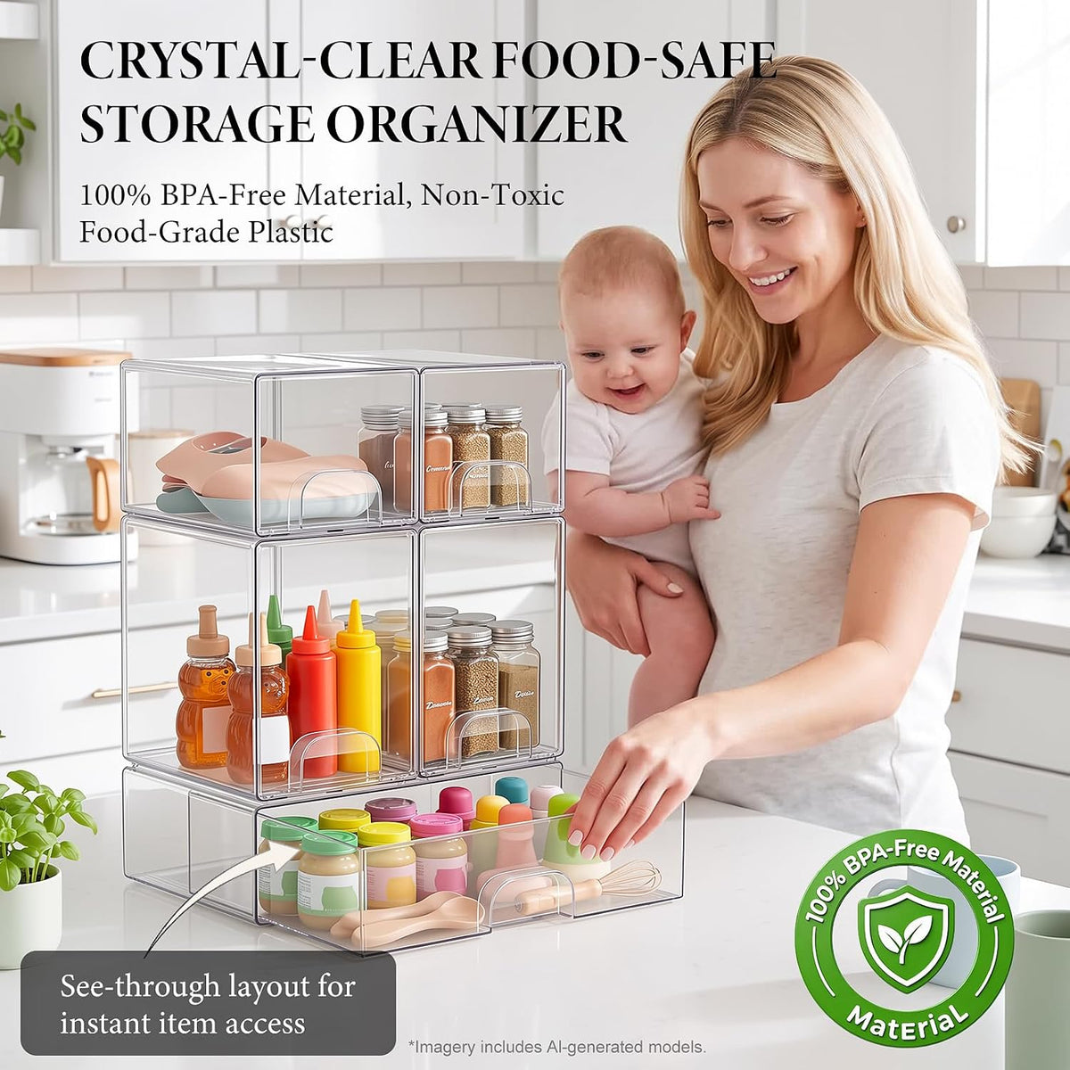 Clear Stackable Storage Drawers Set of 4 Bathroom Makeup Organizer Bins