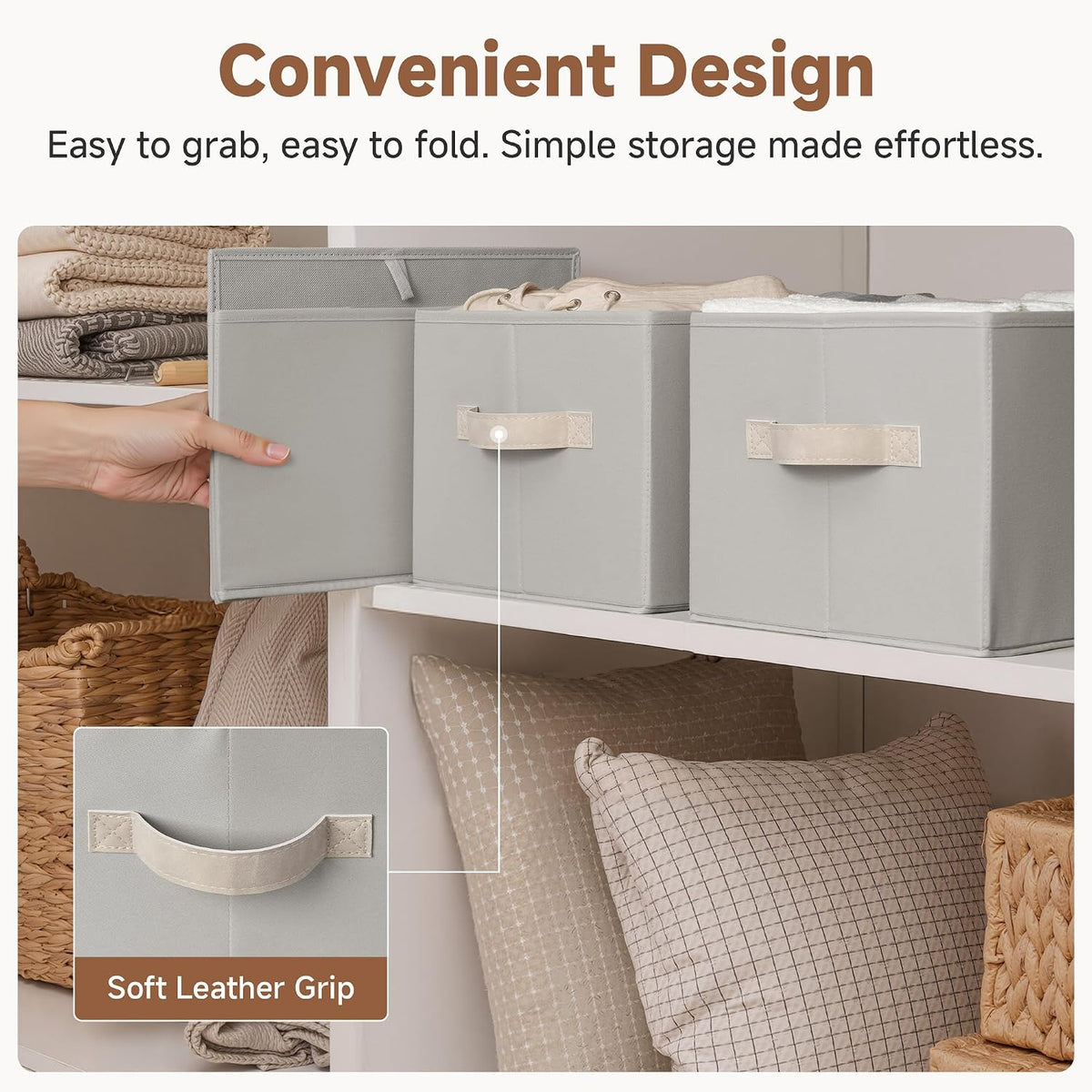 StorageWorks Closet Storage Bins, Pale Gray, Large, 3-Pack