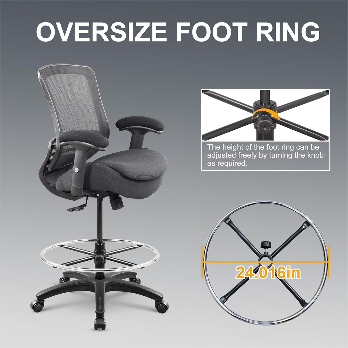 400lbs Office Drafting Chair Wide Dual Seat Cushion for High Standing Desk wi...