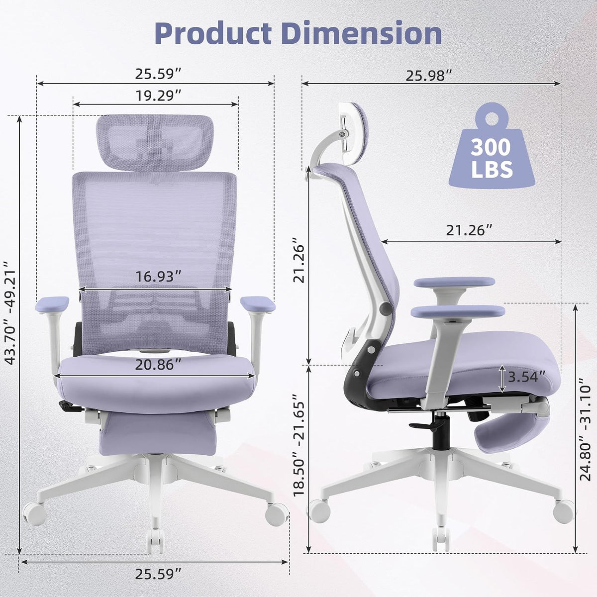 Ergonomic Foldable Office Chair with Footrest and Lumbar Support, Purple