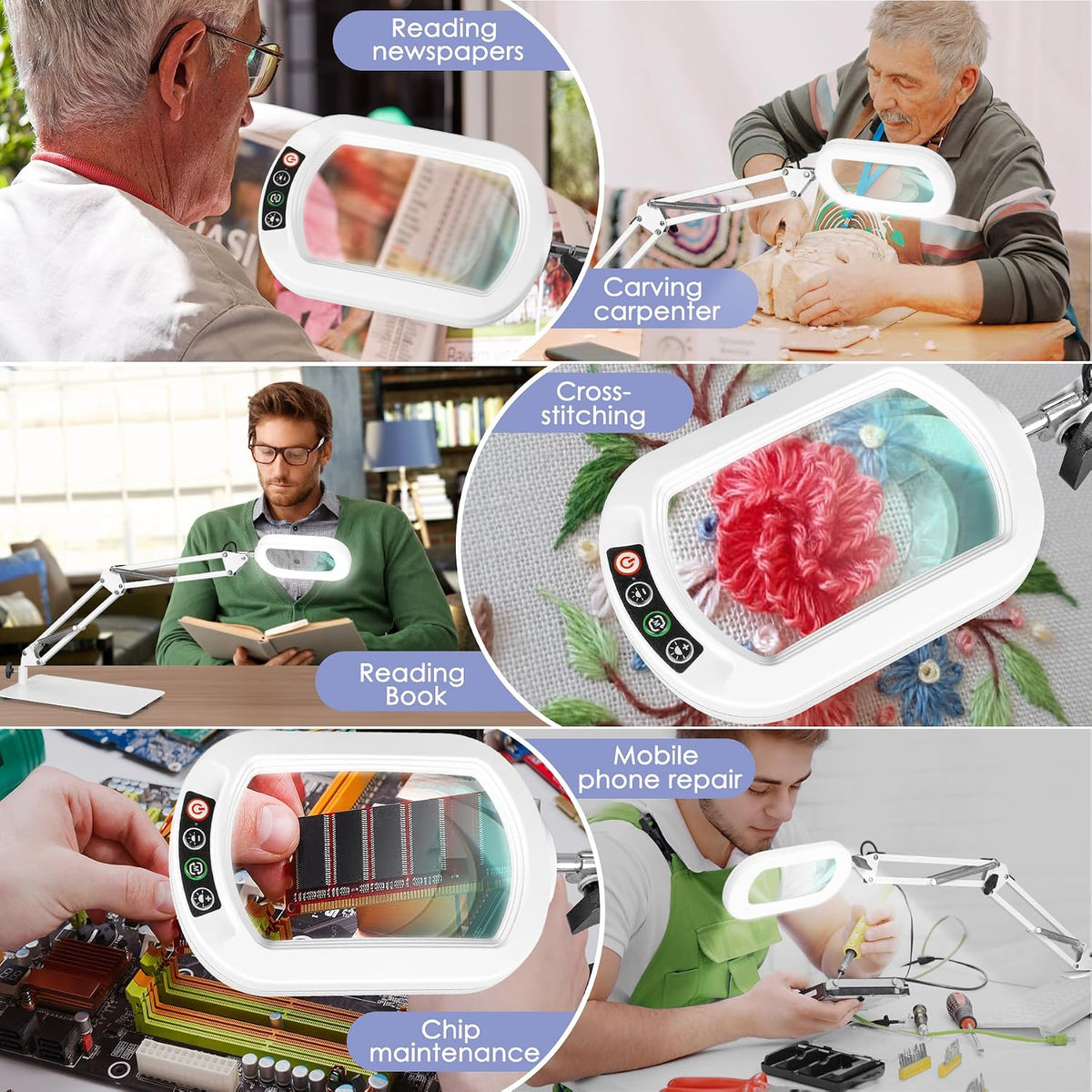 Drdefi 12X Square Magnifying Glass with Light and Stand, Real Glass LED Light...