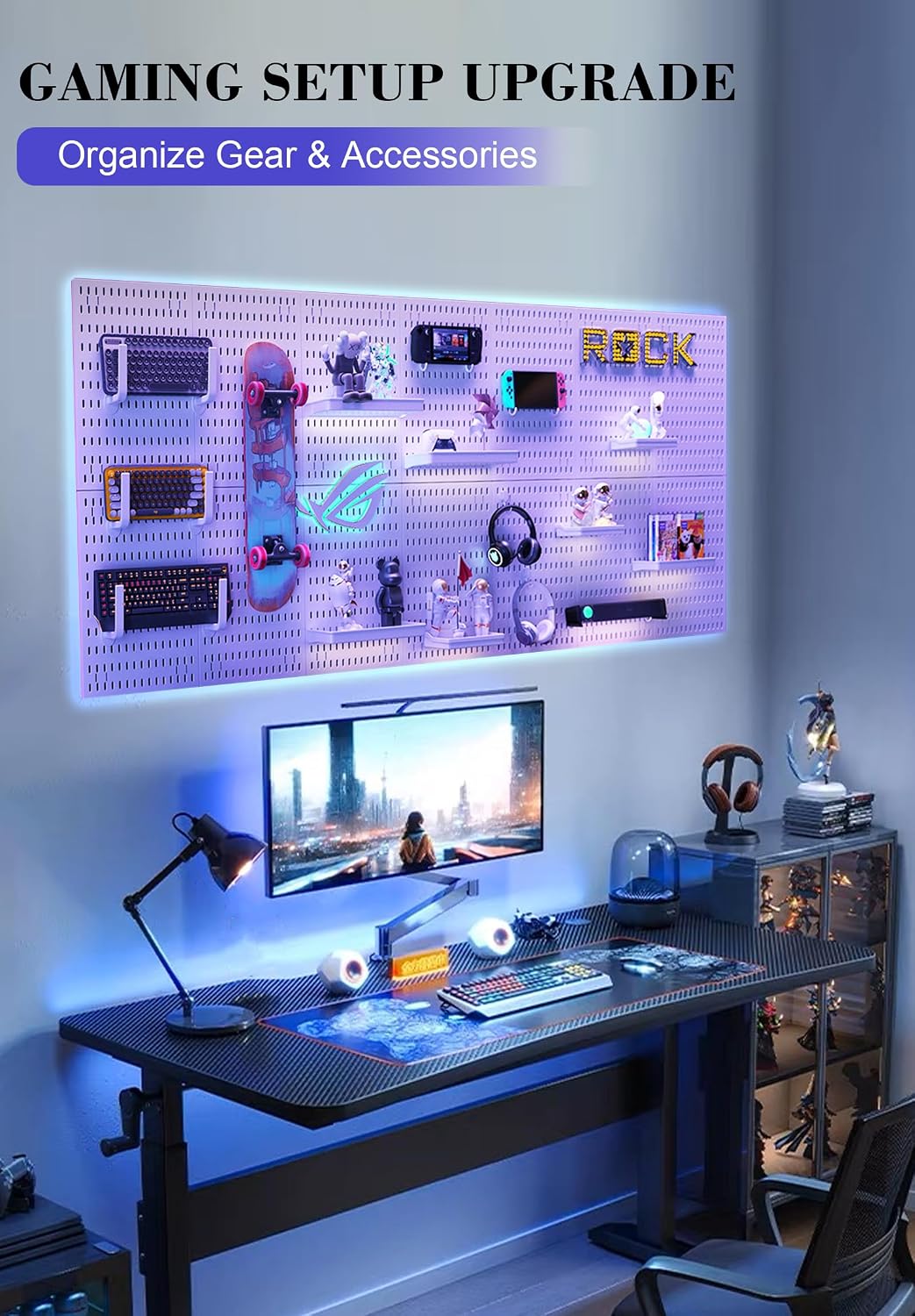 Pegboard Wall Organizer Set – 4 Peg Boards with Hooks & Shelves – Office,...