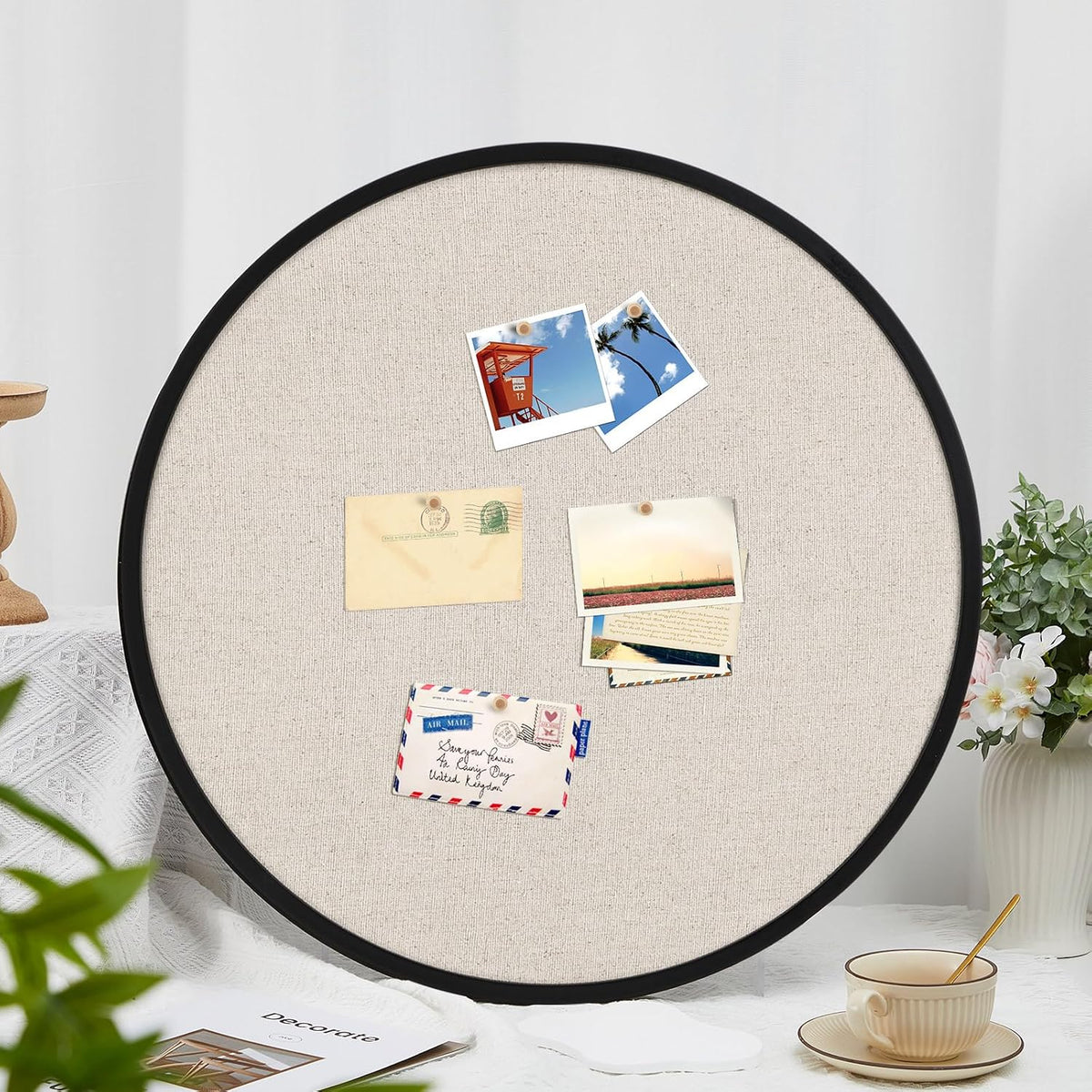 Wonderjune Linen Display Pinboard, Round, 24'' X 24'', Matte ...
