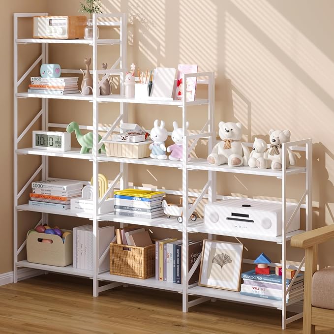 JSB No Assembly Folding Bookshelf, 4 Tier Industrial Metal Book Shelf - Image 2
