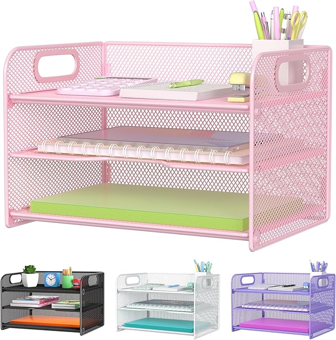 Samstar 3 Tier Pink Letter Tray Paper Organizer by Samstar