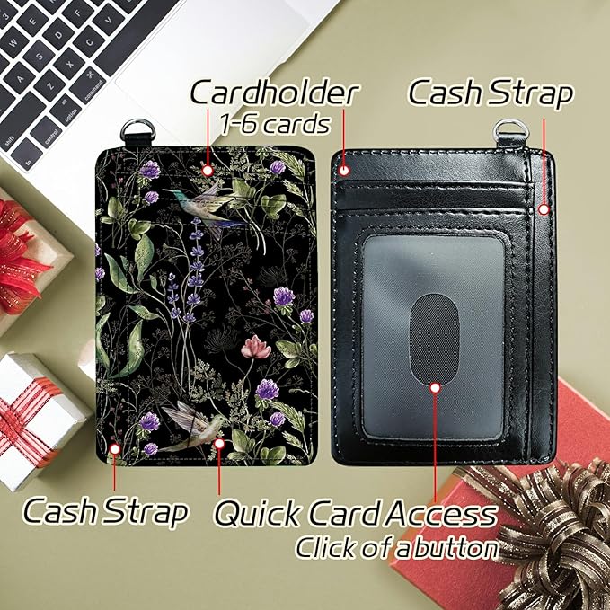 BWEGRHE Small Travel Wallets, Wild Flower Hummingbird Slim Minimalist Front - Image 5