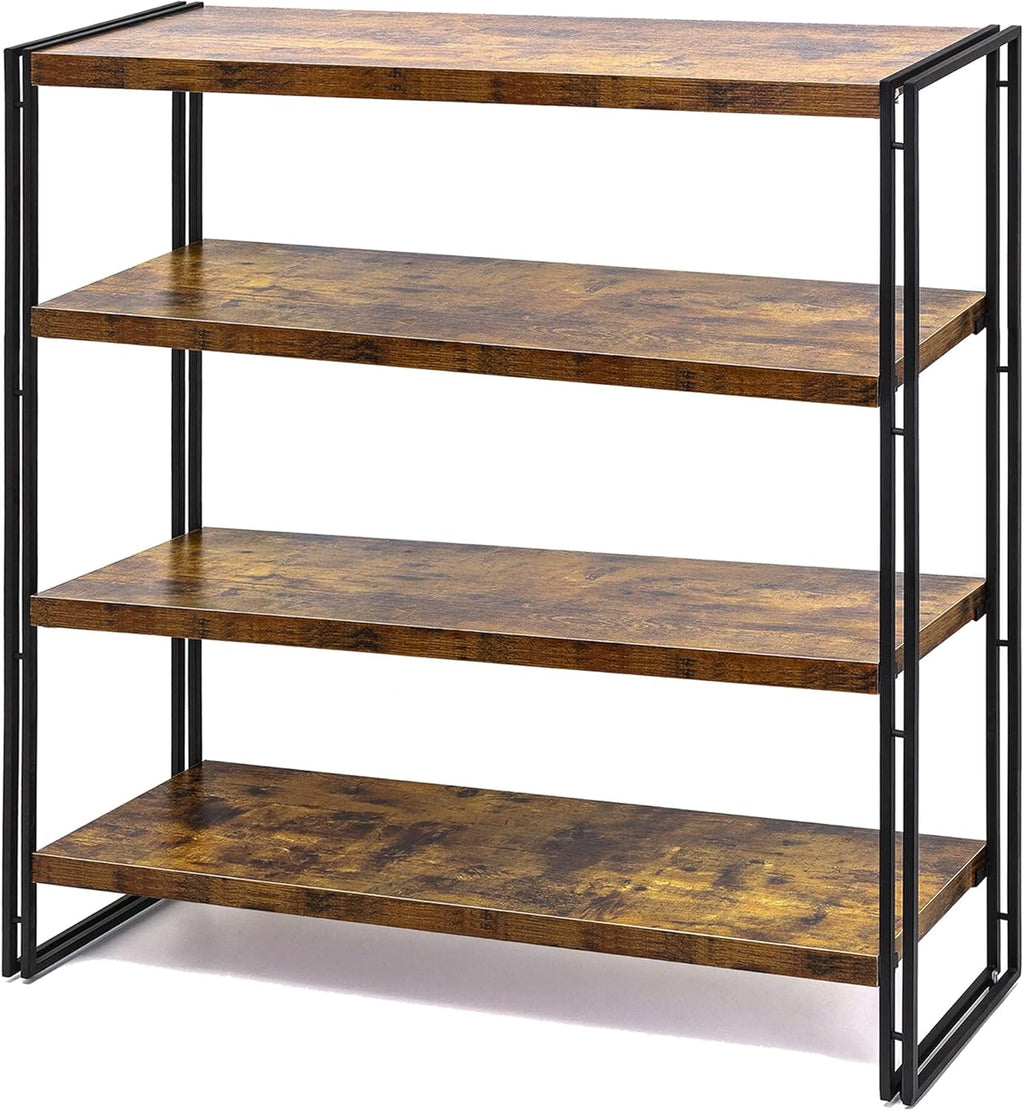 HCHQHS Bookshelf, 4-Tier Industrial Bookcase, Rustic Wood and Metal Open