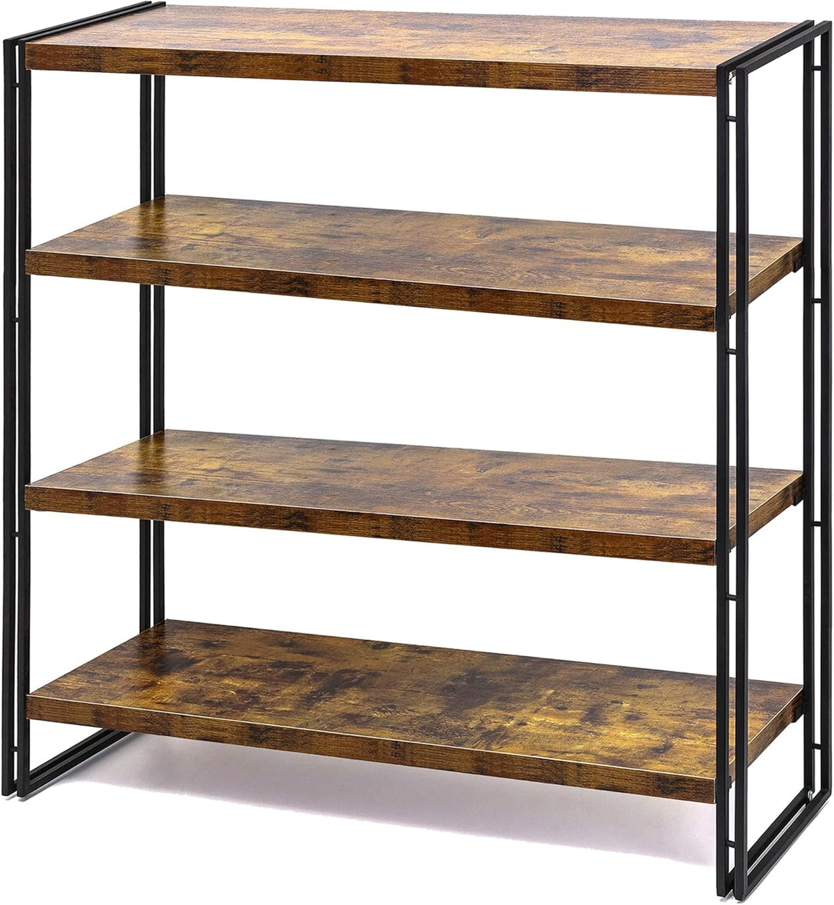 HCHQHS Bookshelf, 4-Tier Industrial Bookcase, Rustic Wood and Metal Open