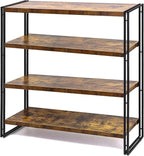 HCHQHS Bookshelf, 4-Tier Industrial Bookcase, Rustic Wood and Metal Open by HCHQHS