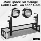 2 Pack Under Desk Cable Management Tray, 15 Inch No Drill Metal Mesh Organizer - Image 2