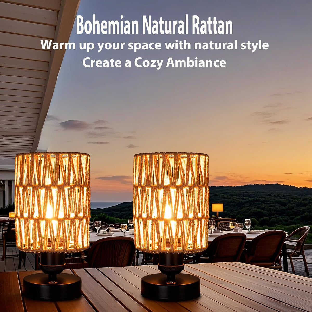 Cordless Rechargeable Outdoor Table Lamps, Battery Operated Table Lamp, Stepl...