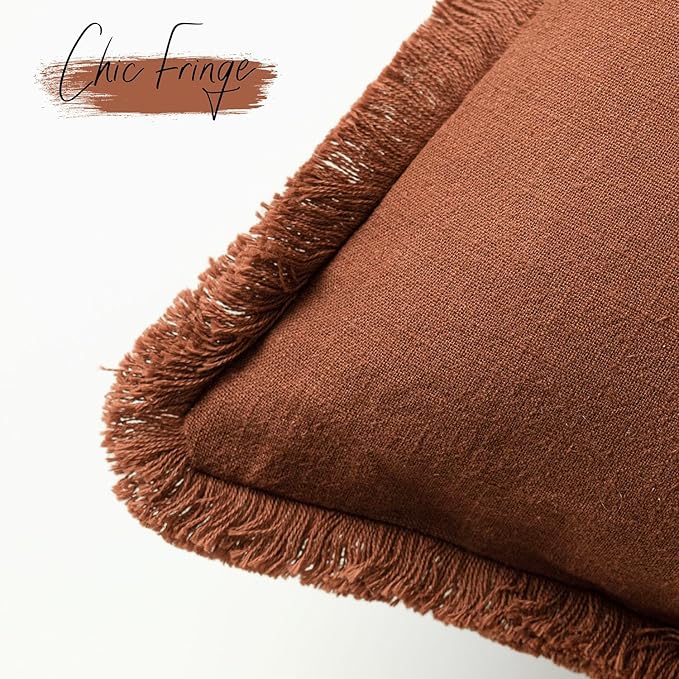 Foindtower Set of 2 Decorative Linen Fringe Throw Pillow Covers Farmhouse - Image 3