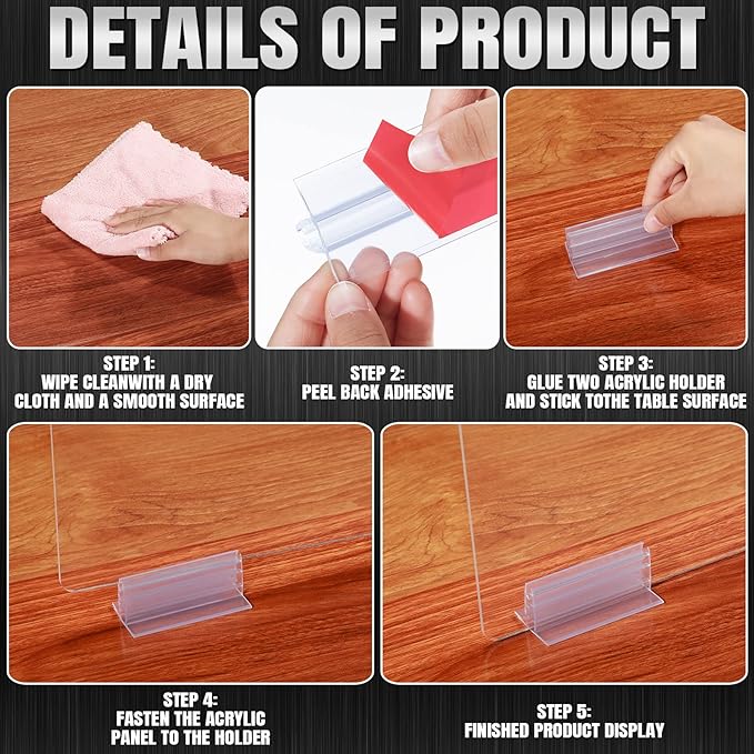 Weysat 12 Pcs Counter Desk Acrylic Panels Holder and 4 Pcs Acrylic Desk Divider - Image 3