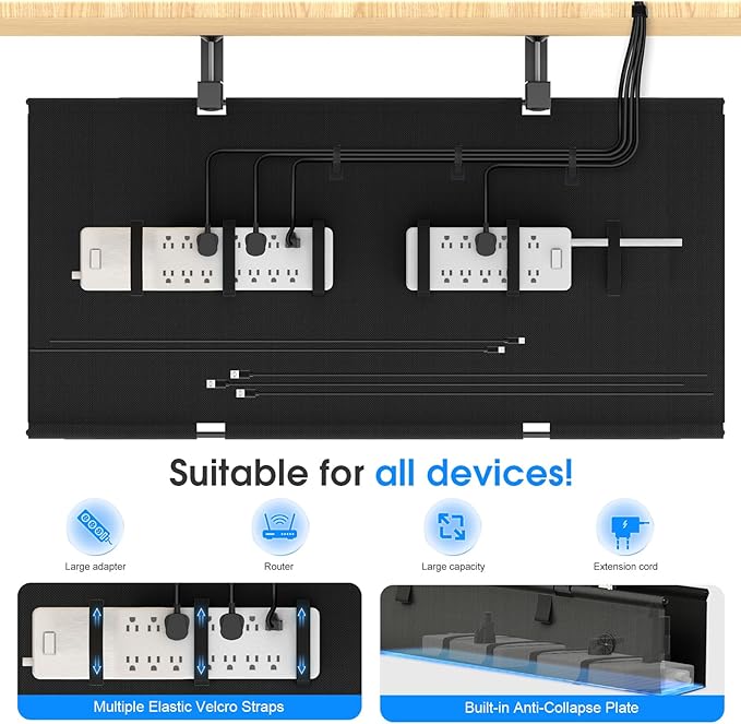 KIGJU Under Desk Cable Management Tray, 40-inch No-Drill Cord Organizer - Image 4