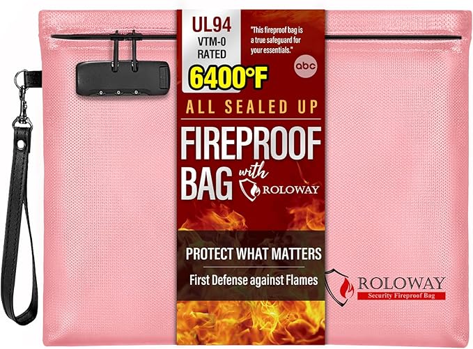 ROLOWAY Fireproof Document Bag, 6400℉ Fireproof Money Bag by ROLOWAY