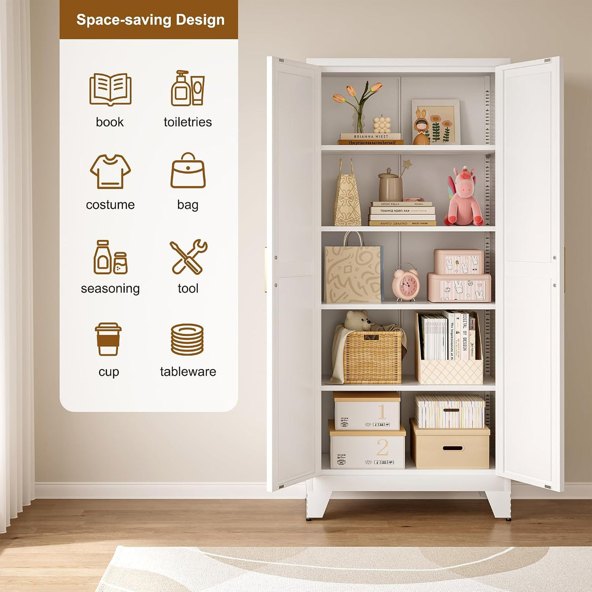 qinptwut 71" metal storage cabinet with doors and, close-up detail