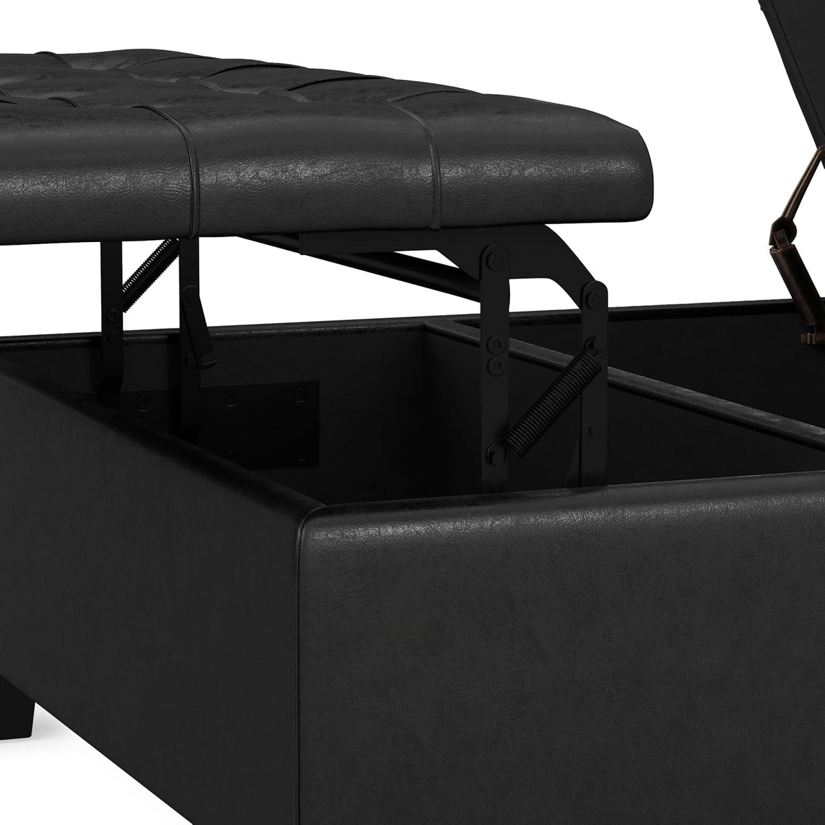 SIMPLIHOME Harrison 36" Wide Vegan Leather Lift Top Ottoman in Black