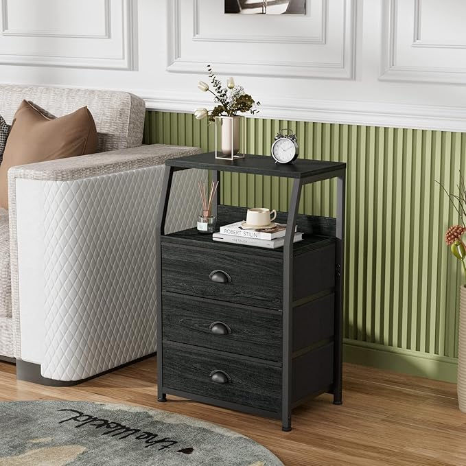 Furnulem Black Night Stand, Small Dresser - Image 2