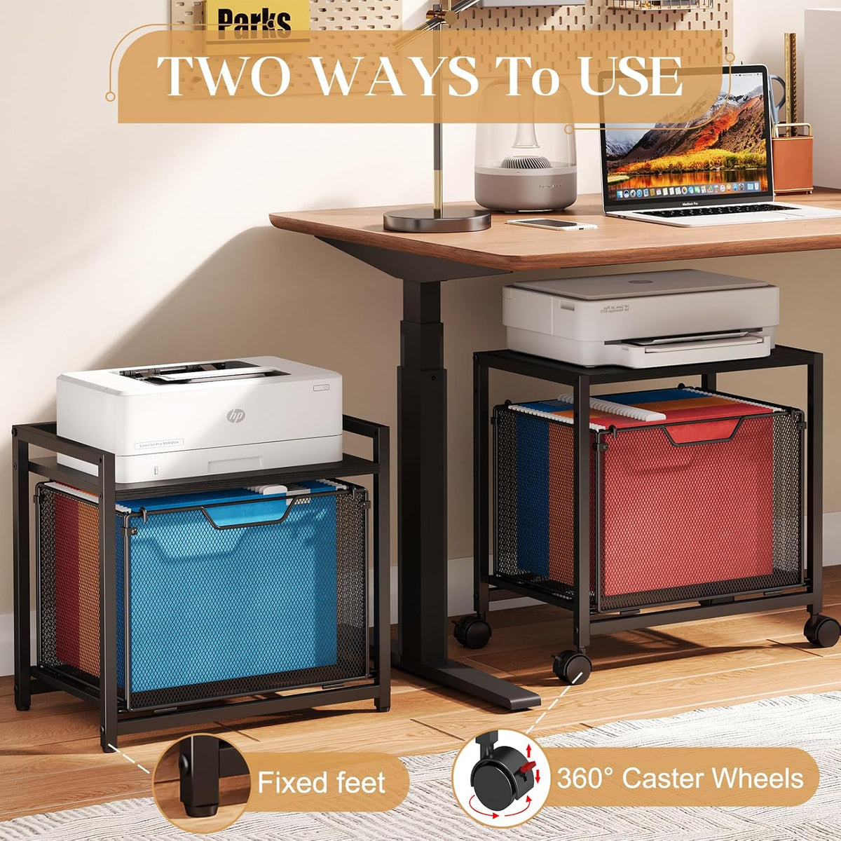 JKsmart Under Desk Storage, Printer Stand with Drawer, Rolling File Cabinet w...