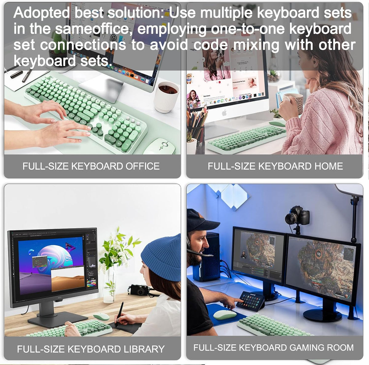 FOPETT Wireless Keyboard and Mouse Combo - 2.4G Full-Sized Cute Colorful Mous...
