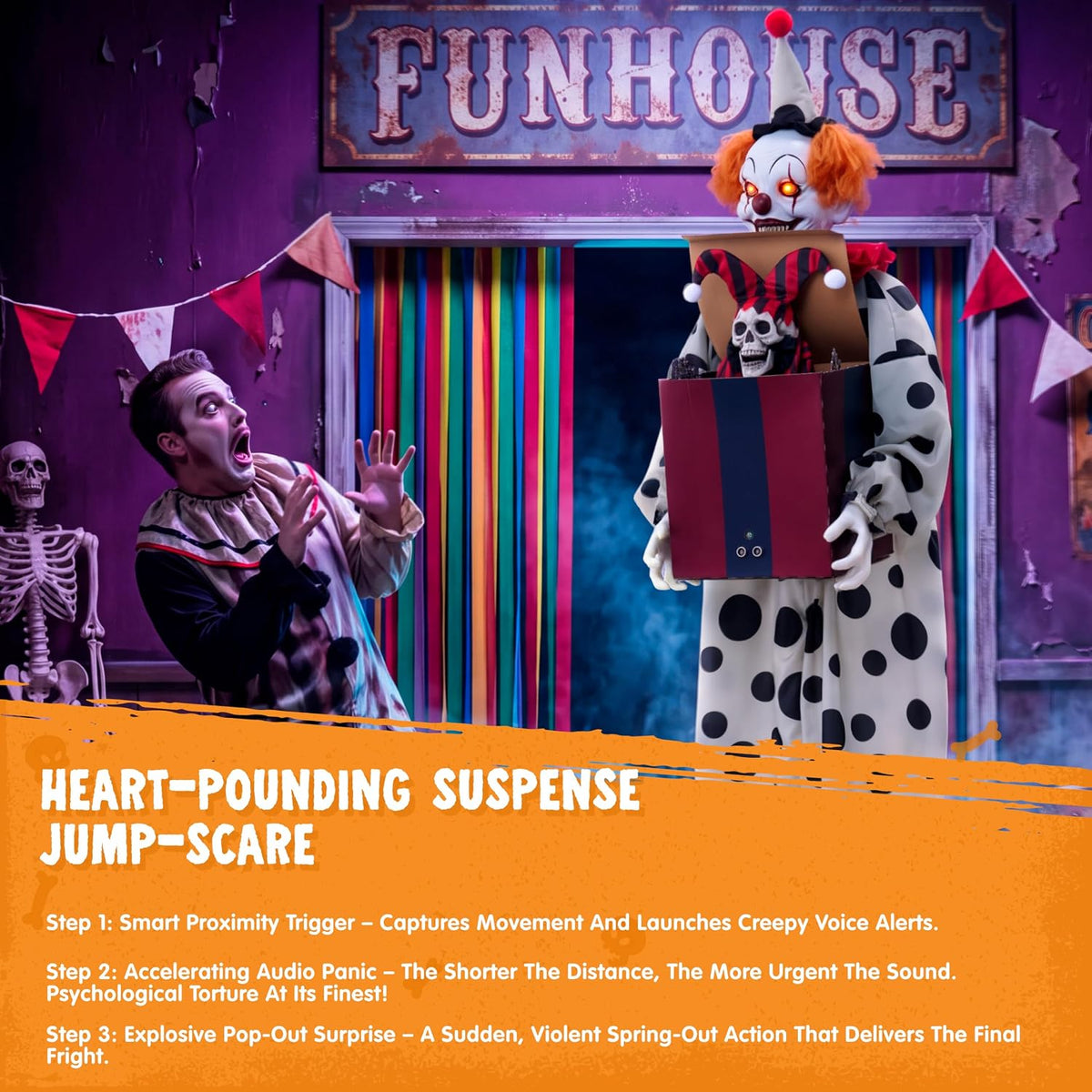 JOYIN 67" Halloween Animatronic Clown with Pop-Up Box, Halloween Decor O...