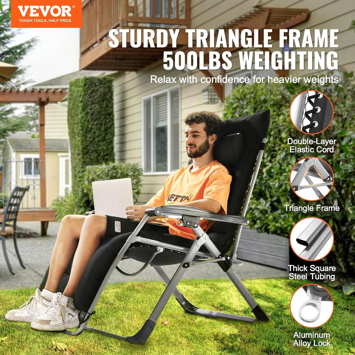 VEVOR Zero Gravity Chair, 33 inch Zero Gravity Recliner Lounge Chair for Indo...