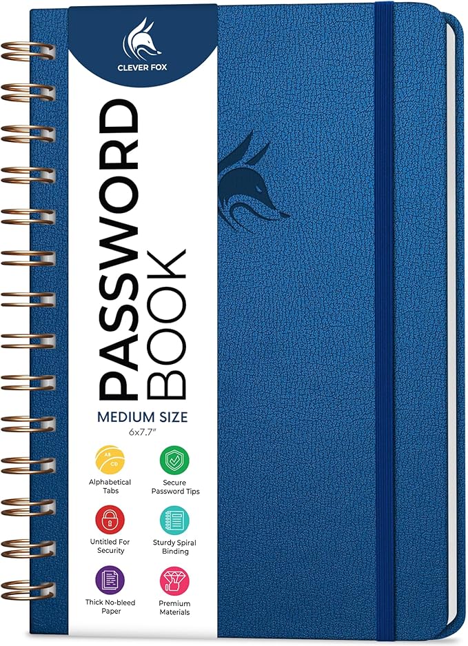 Clever Fox Password Book Spiral – Internet Address & Password Organizer by CleverFox