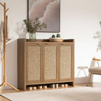 sicotas shoe storage cabinet, 30 pairs rattan shoe, front angle view