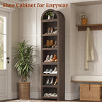 UPOSOJA 76" Tall Narrow Arched Bookcase, 7-Teir Mid-Century Modern Bookshelf - Image 5