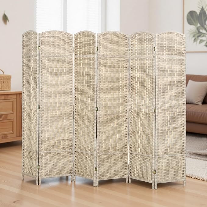 HOMCOM 6 Panel Room Divider, Hand-Woven Freestanding Wall Partition - Image 9