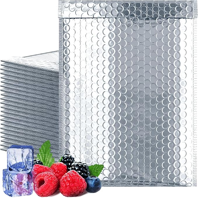 Amiff Silver Thermal Bubble Mailer, 8 x 11 Inches. 10 Pack Metallic Bubble by AMIFF