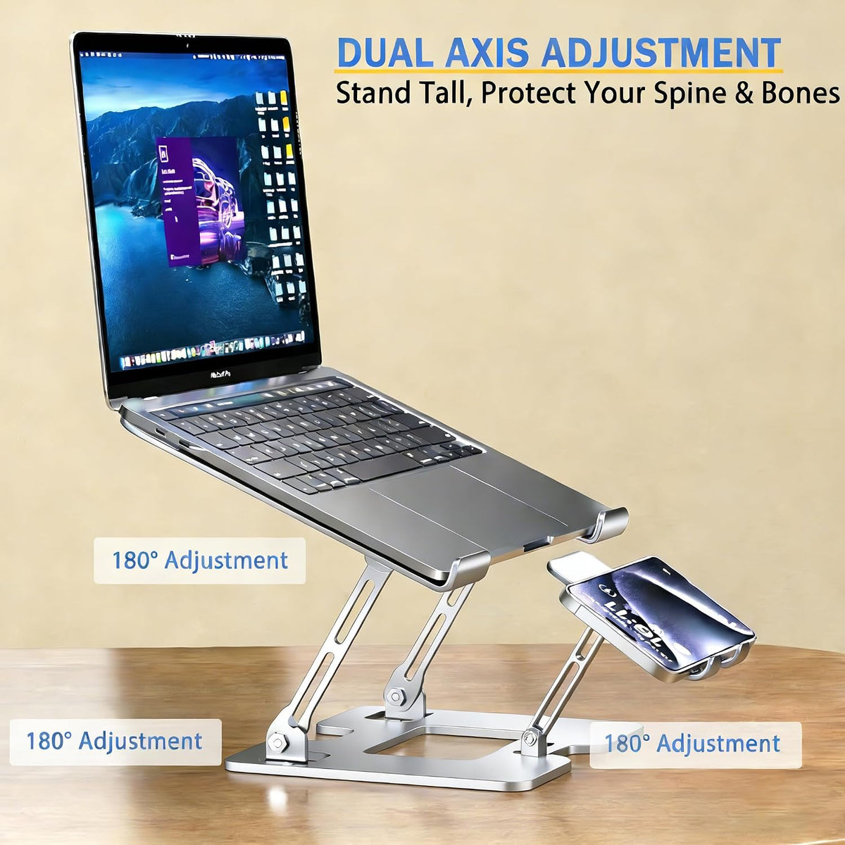 Laptop & Phone 2-in-1 Cooling Stand with Silent Fan, Adjustable Height &a...