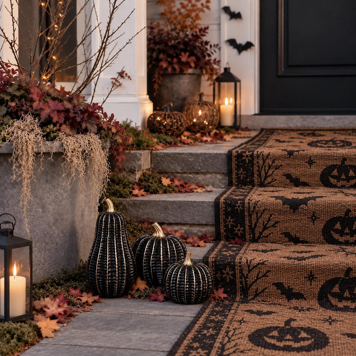 Parsin 3 Pcs Black & Gold Resin Pumpkin Decorations for Fall and Halloween