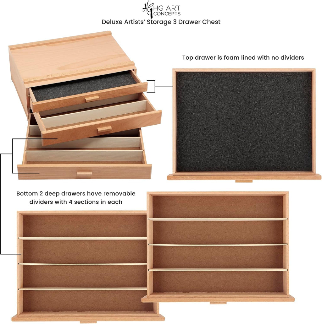 hg art concepts artist storage chest, wooden brush, side view