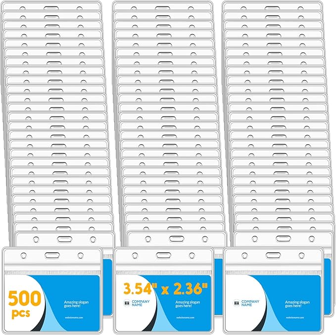 Marspark 500 Pieces Clear Plastic Horizontal Name Badge ID Card Holders by Marspark