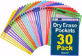 Dry Erase Pockets 30 Pack, 10" x 13" Reusable Pocket Sleeves | Heavy-duty clear pocket sleeves fit 10 x 13 for classroom worksheets, homeschool, quickly wipe to a flawless clean