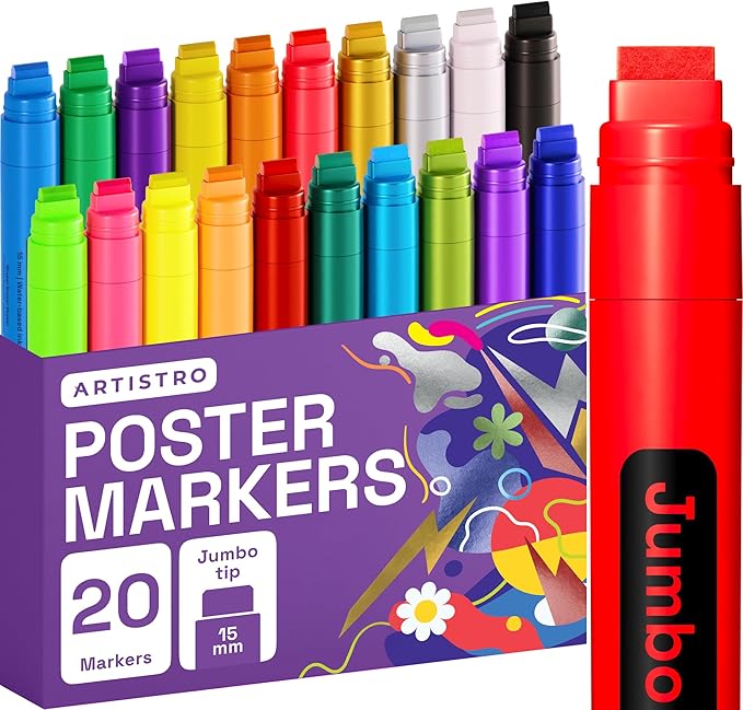 ARTISTRO 20 Poster Markers Jumbo Set Acrylic Markers by ARTISTRO