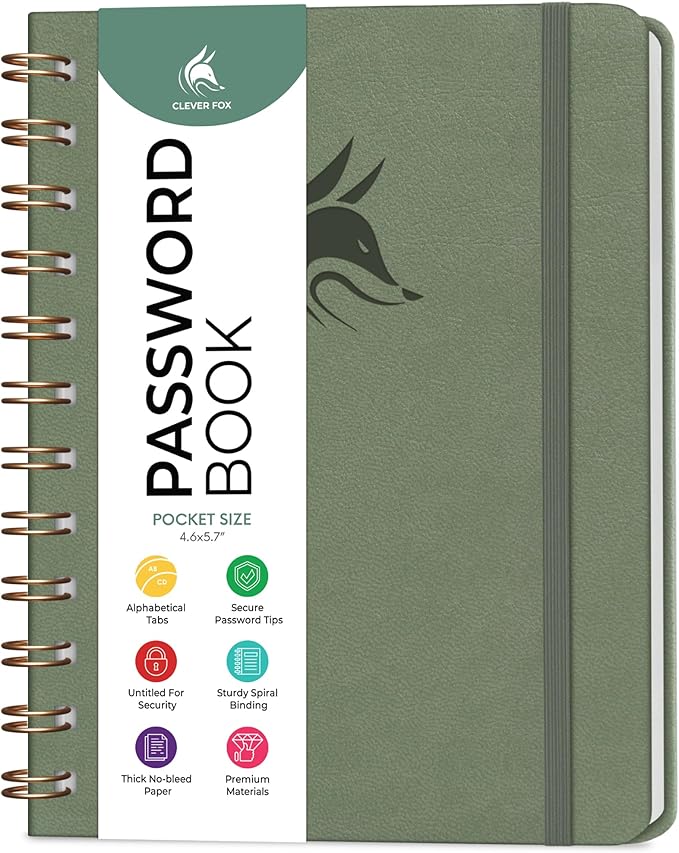 Clever Fox Password Book Spiral – Mini Internet Address & Password Organizer by CleverFox