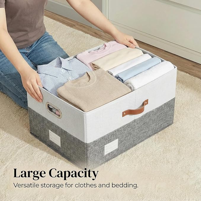 PRANDOM Storage Bins with Lids Linen Fabric Foldable Storage Boxes Organizer - Image 2
