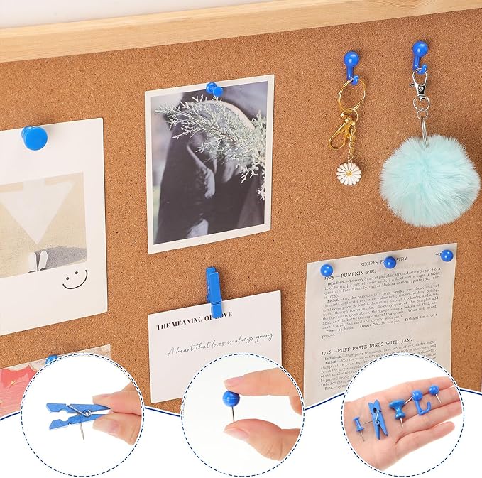 200 Pieces Push Pins Set, 5 Types Blue Thumb Tacks Cute Decorative Push Pins - Image 5