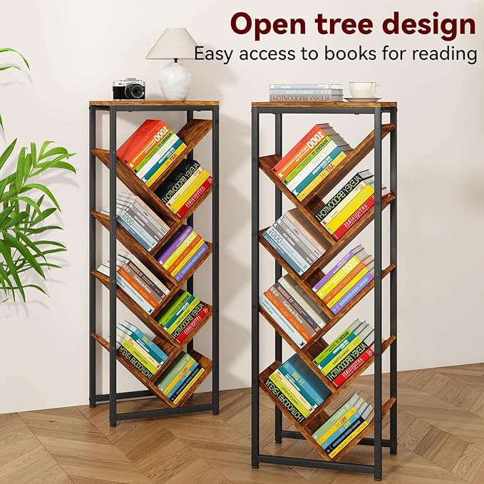 IBUYKE 9 Tier Tree Bookshelf, Floor Standing Wood Bookshelf - Image 8