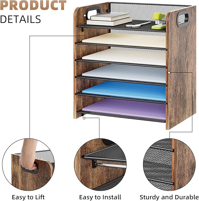 Marbrasse 6 Tier Paper Organizer Letter Tray - Image 2