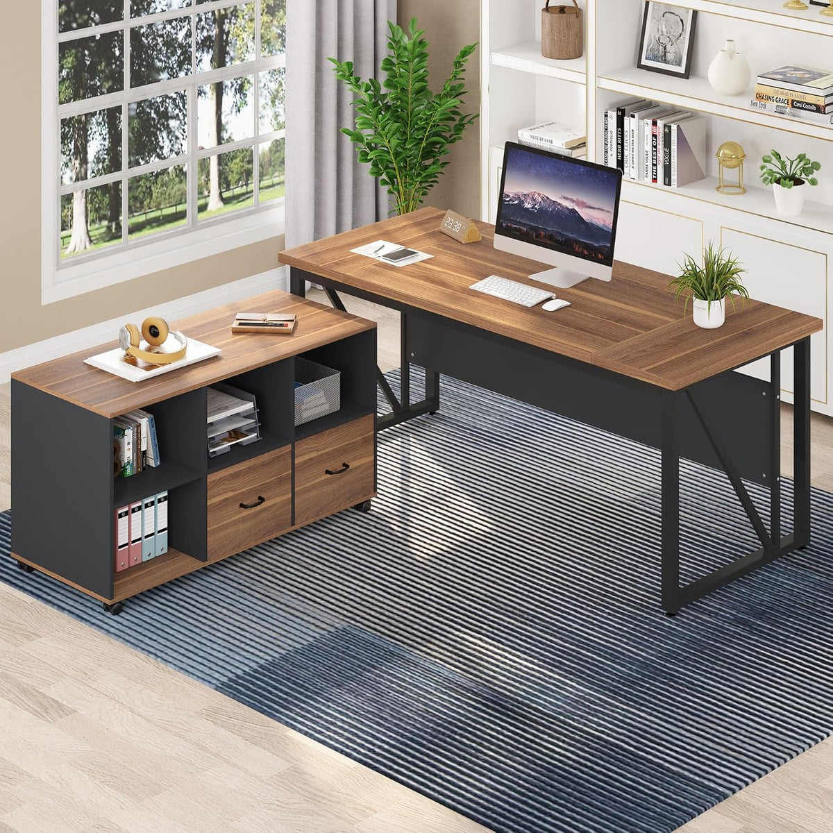 Tribesigns 63 inches Executive Desk and 47" lateral File Cabinet, L-Shap...