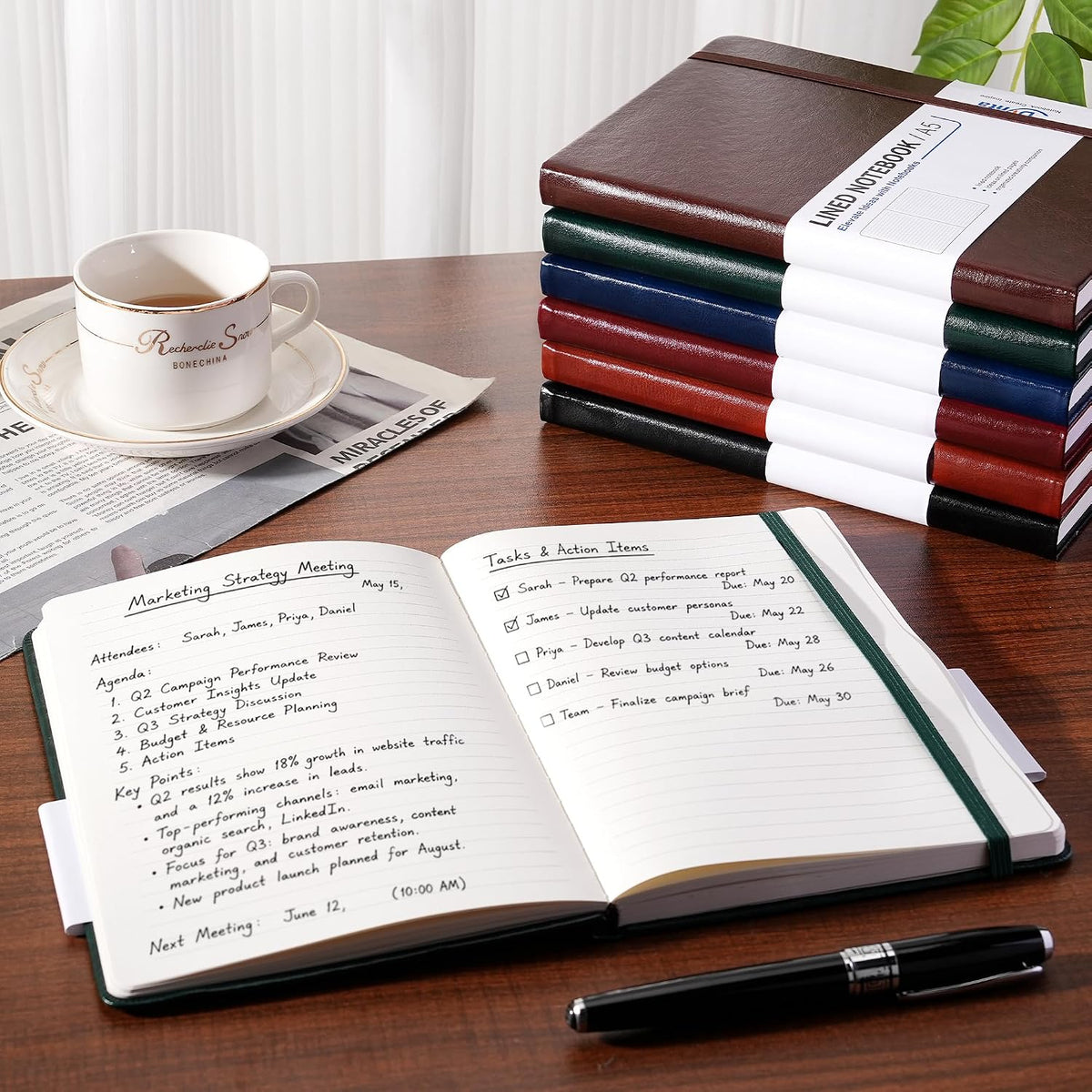 Hardcover Executive Notebooks 6 Pack, A5 Lined Journals with PU Leather Cover...