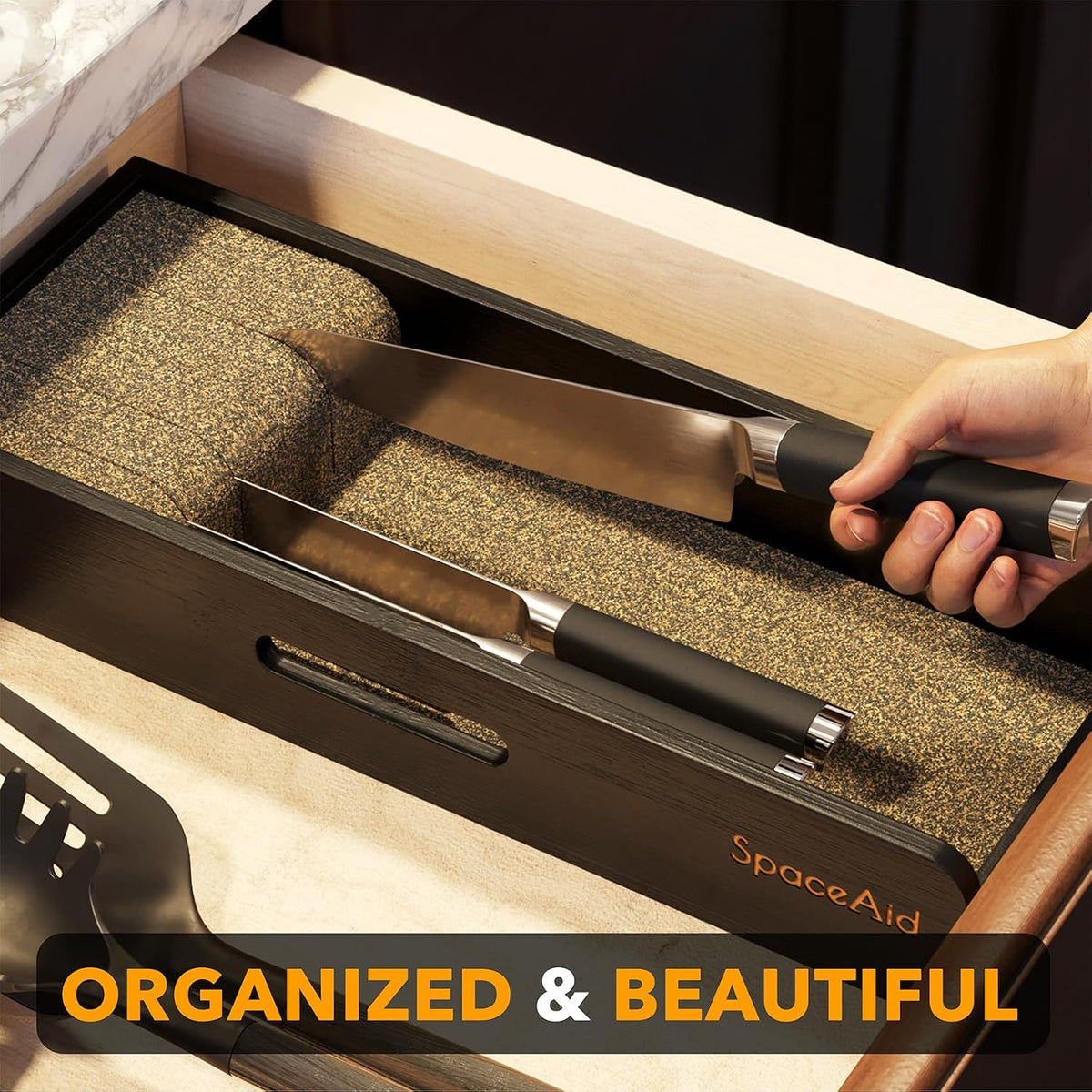 SpaceAid Knife Drawer Organizer Bamboo Insert Dock, Kitchen Steak Knives Hold...