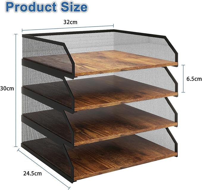 Natwind 4-Tier Stackable Paper Tray, Metal Mesh Desktop Organizer, Paper Sorter - Image 2