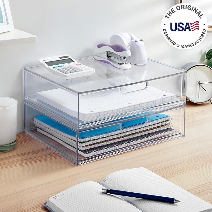 STORi STAX Plastic Stackable Organizer Drawers Clear | 12.5" Wide | Set - Image 4