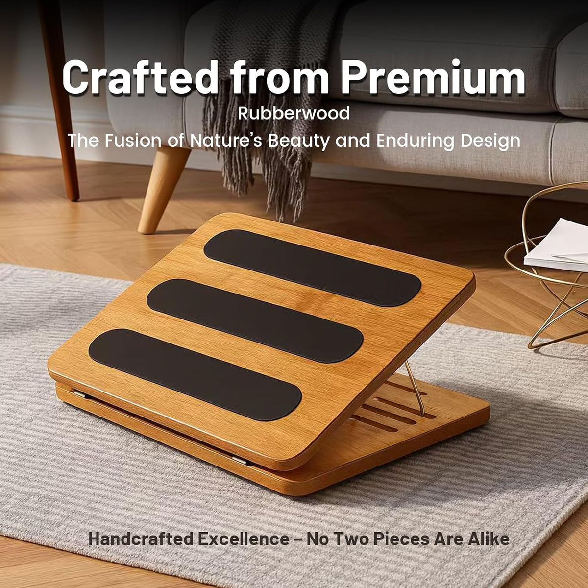 Adjustable Wooden Under Desk Footrest with Washable Foam Cushion
